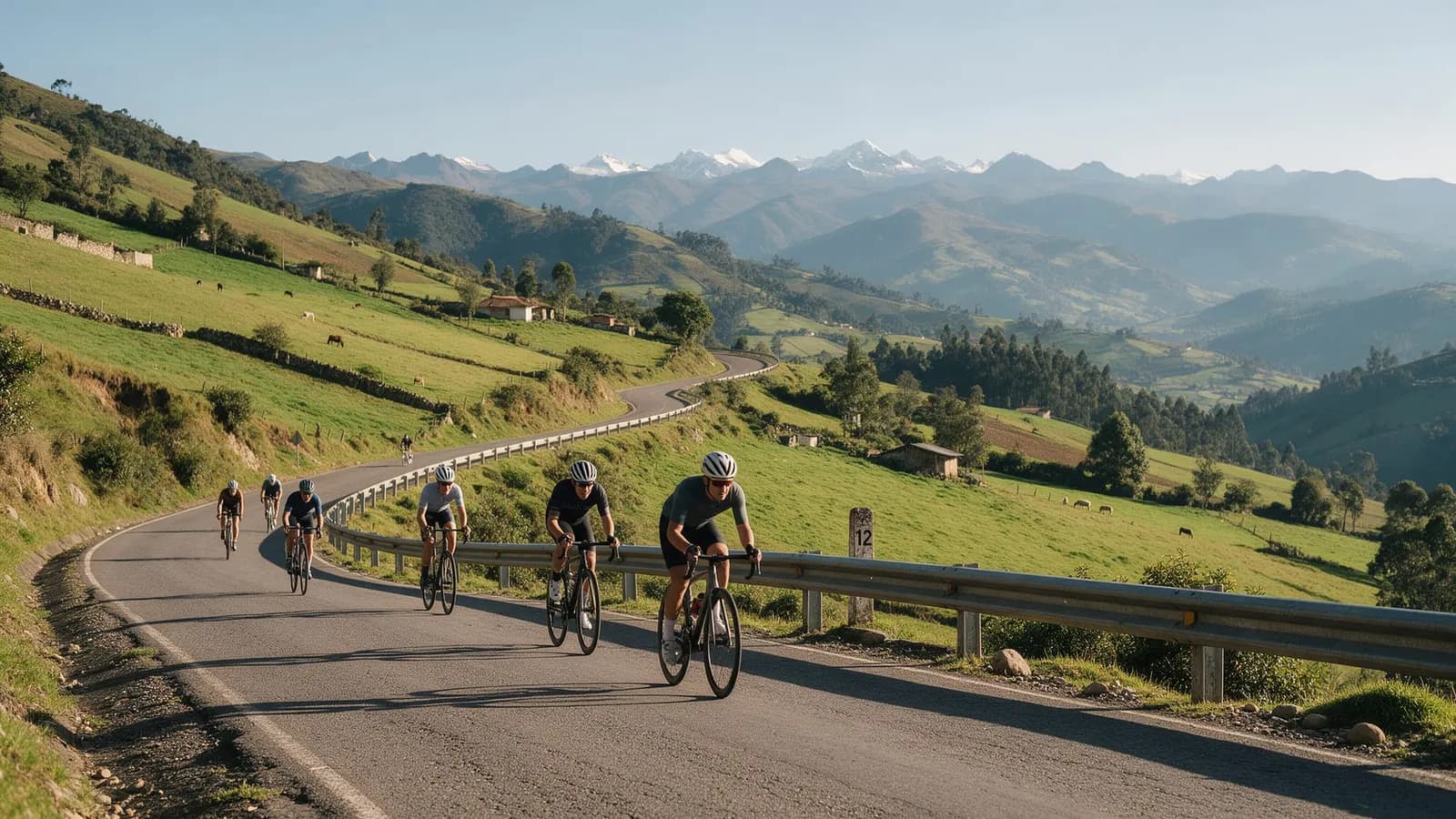 Ciclistas subiendo una carretera de montaña en Boyacá